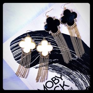 Clover tassel gold hook earrings crystals
